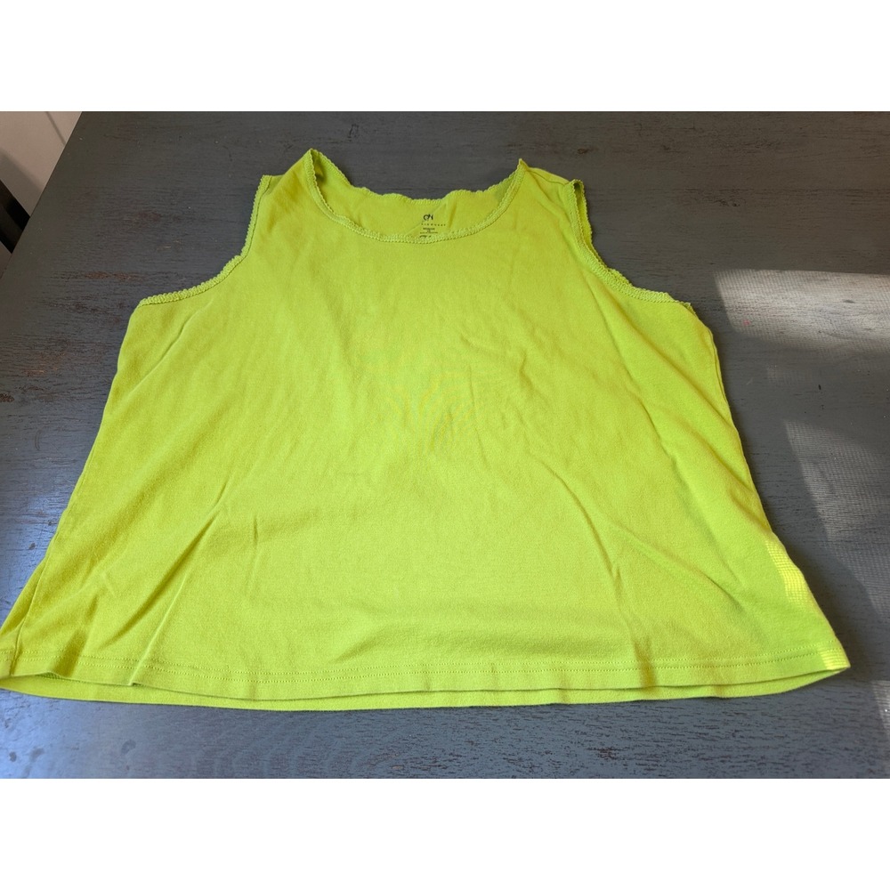 Studio Works Lime Green Cotton Tank Top Picot Trim Scoop Neck Plus Size 2X